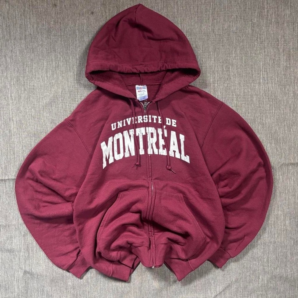 Jerzees University of Montreal burgundy zip up hoodie - M